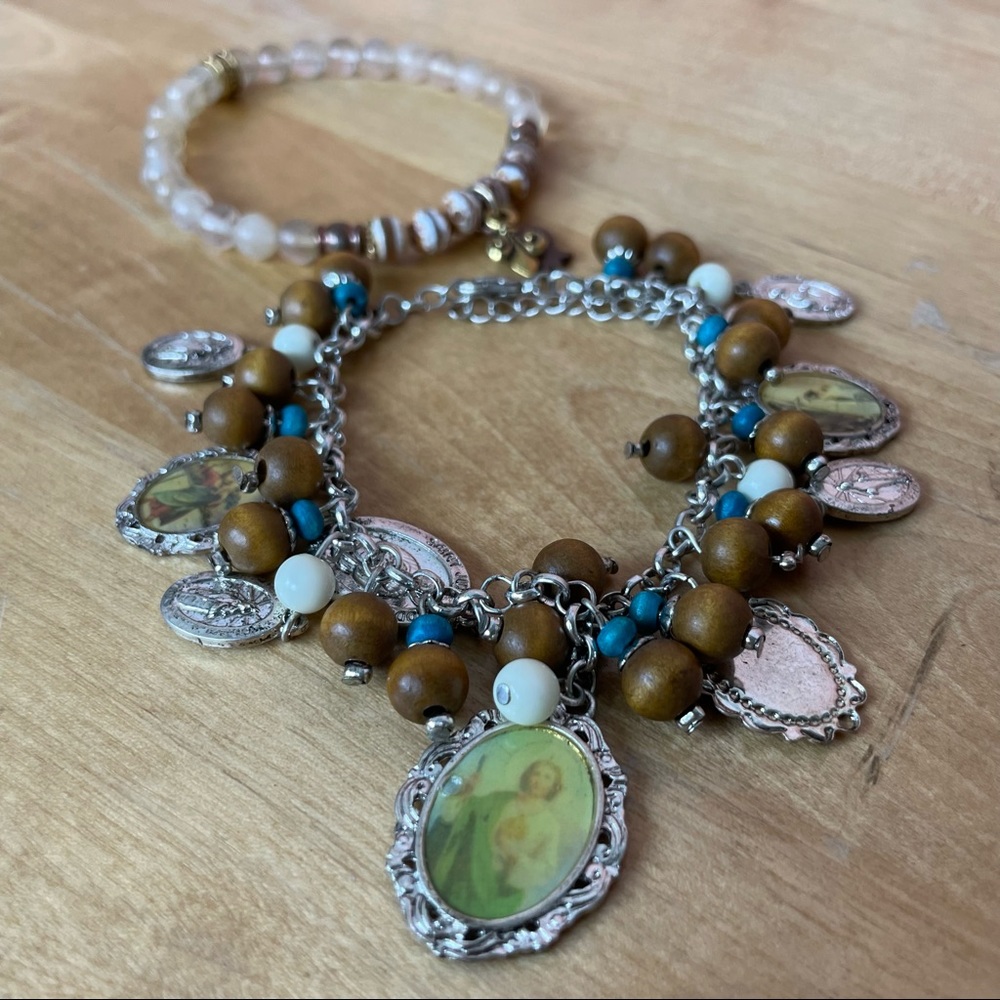 Set of Two Elastic and St. Jude Charm Bracelets (2 piece)